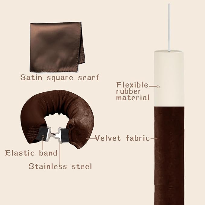 Heatless Hair Curler Velvet, Heatless Curls Overnight Hair Curlers to Sleep in, Overnight Rods Heatless Curls for Short Long Hair All Hair Types Styling Tools-4PCS Brown