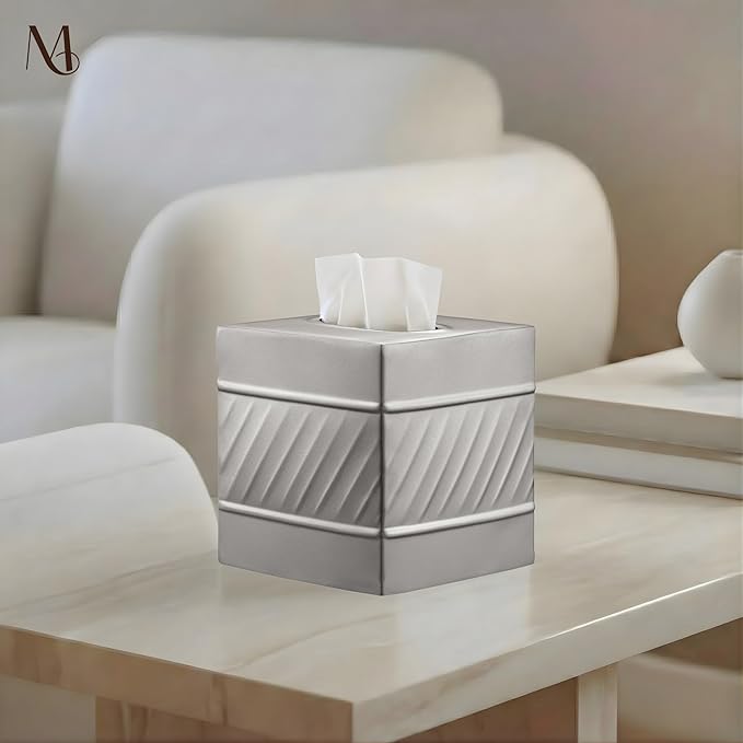 Monarch Abode Tissue Box Cover Square – Handcrafted Wave Embossed Pewter Metal Tissue Holder Box for Bathroom Accessory, Aesthetic Decorative Facial Napkin Cube for Modern Home Decor