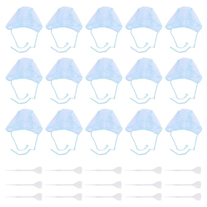 30Pcs Hair Highlight Cap Kit, Salon Hair Coloring Dye Cap Highlight Tipping Cap with Plastic Hooks for Salon Home (Blue)