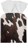 Cowhide Print Tissue Box Cover Modern Square Tissue Box Organizer Decorative PU Leather Facial Paper Holder for Bathroom Vanity Countertop Bedroom Dresser Office Desk