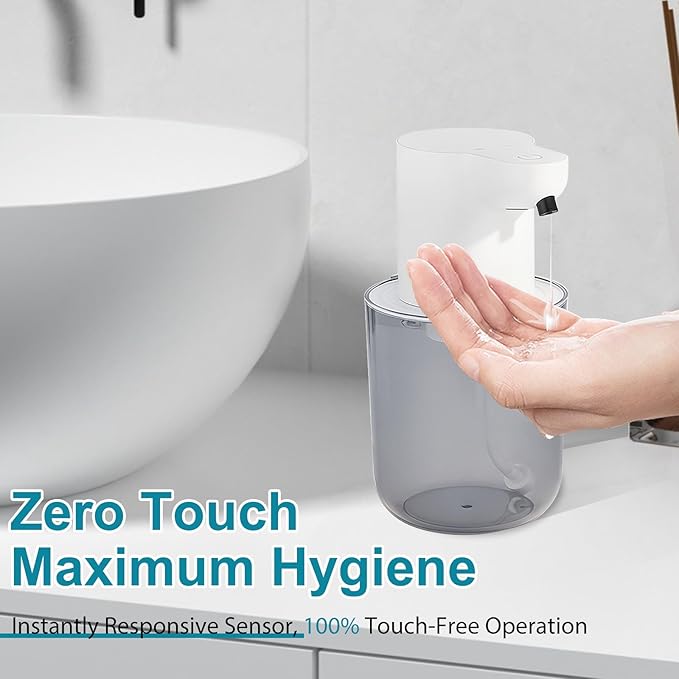 Automatic Soap Dispenser for Kitchen Sink - Wall-Mount & Countertop: 4-Level Adjustable, 13.5oz Clear Plastic IPX5 Rechargeable, Suitable for Kitchen Sink & Bathroom (White)