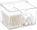 Clear Acrylic Cotton Swab Ball Holder Qtip Organizer with Lid 2-Grid Cotton Swab/Pad/Ball Holder Container Home Bathroom Vanity Countertop Decor