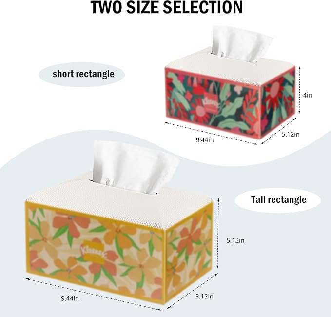 Tissue Box Cover PU Leather Tissue Holder Rectangle Facial Tissue Case Tissue Box Organizer Dispenser for Bathroom, Kitchen, Home, Office, Tabletop (White, Short)