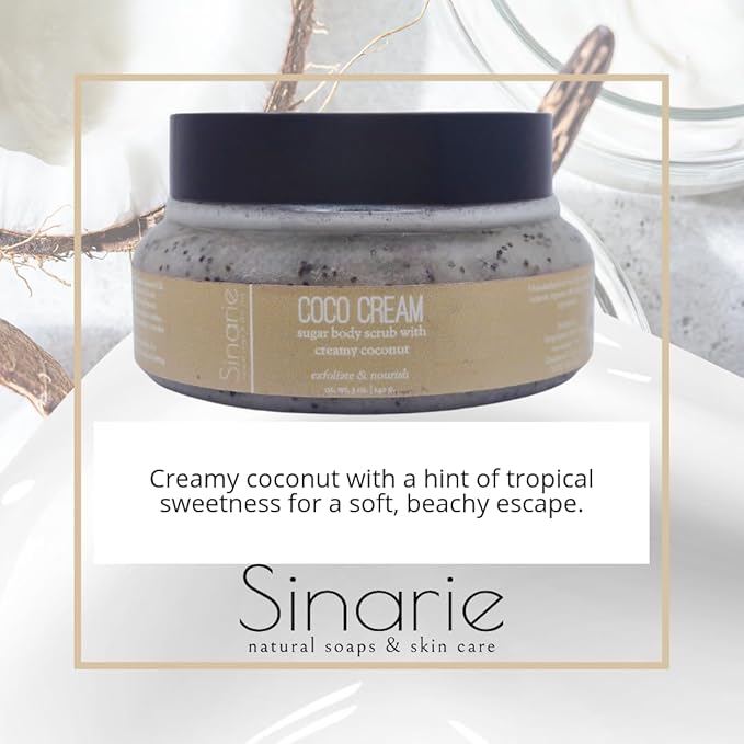 Exfoliating Sugar Scrub for Body – Hydrating Moisturizing Body Polish with Natural Oils – Gentle Spa Skincare for Smooth, Glowing Skin (5 oz., Coco Cream (Creamy Coconut))