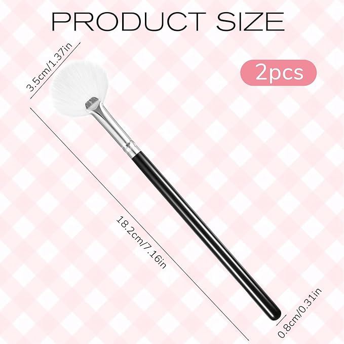 2PCS Highlighter Brush Fan Brush for Face Highlighting, Buffing and Blending With Powder Cream, Professional Blush Brush, Blusher Highlighter Applicator, Soft Vegan Synthetic Makeup Tool