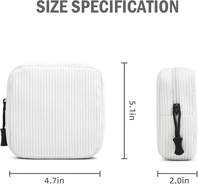 Small Makeup Bag for Purse,Mini Cosmetics Bag cute Zipper corduroy Cosmetic Pouch Storage Pouch Travel Toiletry Organizer for Women Girls(White)