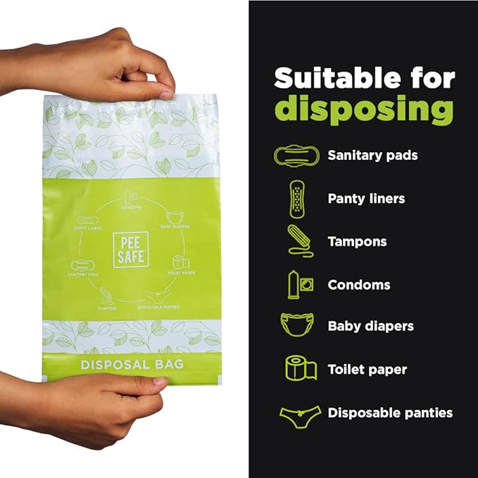 PEESAFE Sanitary & Tampon Biodegradeble Disposal Bags | Tampons Disposable Bags | Sanitary Pads Disposable Bags | Leak Proof, Odour Free & Travel Friendly | 50 Bags (Pack of 1)