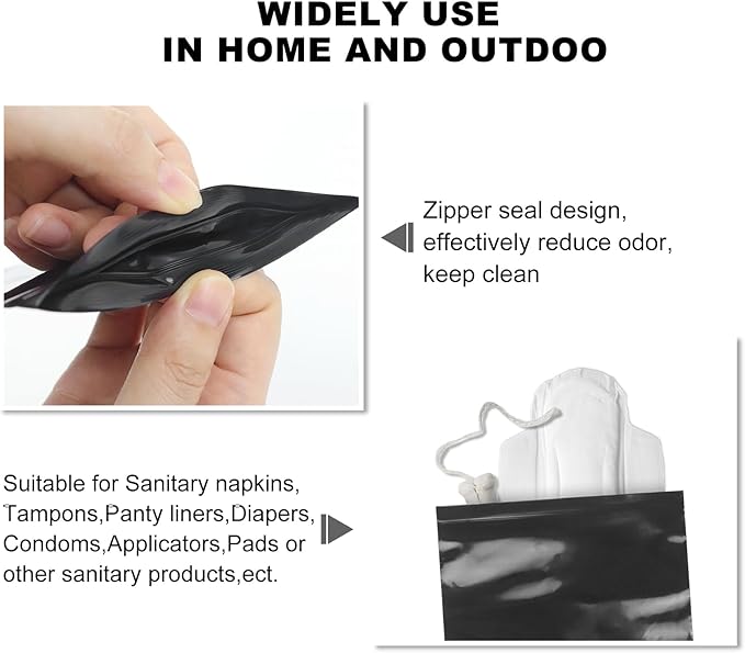 Tampon Disposal Bags Pack of 101,Black Sealable and Prevents Odours Feminine Hygiene Disposal Bag with Storage Bag 4.7x6 inches Opaque Sanitary Trash Bags for Tampons,Hygienic Products