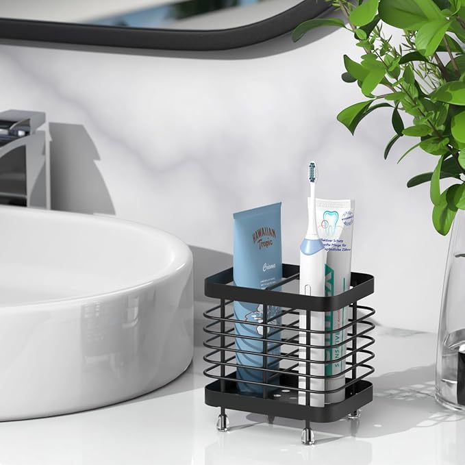 Luxspire Toothbrush Holders for Bathroom, Stainless Steel Electric Toothbrush Holder Wall Mounted, Shower Toothbrush Toothpaste Holder, Bathroom Organizer Essentials, 2 Slots, Black