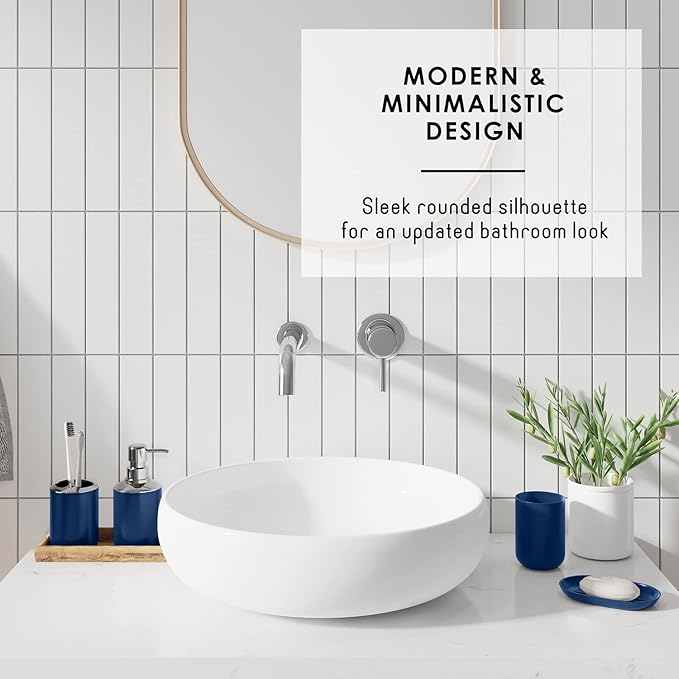 Clara Clark Bathroom Set - Navy Bathroom Accessories Set, 20PC Bathroom Accessory Set, Shower Curtain Set with Liner, Toothbrush Holder, Soap Dispenser, Soap Dish, Toilet Brush Holder, and Trash Can
