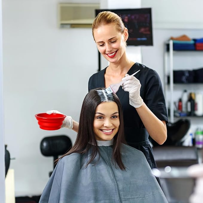 Hair Dye Color Brush and Bowl Set, Color Bowl Brushes Tool Mixing Bowl Kit Tint Comb for Hair Tint Dying Coloring Applicator (Red&Clear)