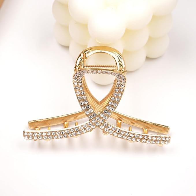2 Pcs Medium Rhinestone Claw Clips For Women, Gold and Sliver Metal Elegant Hair Clip For Thick Hair, Girls Decorative Sparkly Dressy Hair Clips (Style 1)