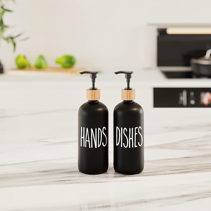 Glass Soap Dispenser for Kitchen Sink and Bathroom - Modern Farmhouse Decor, Hand Soap Dispenser for Kitchen Sink Decor