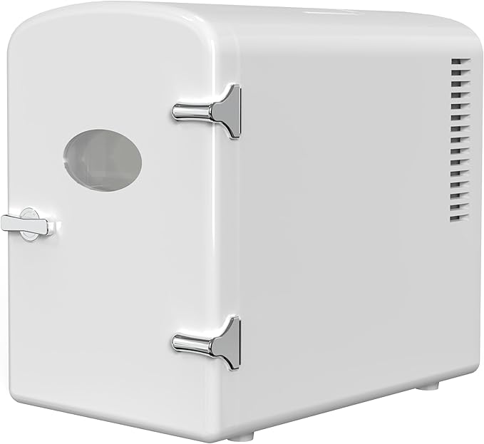 Simple Deluxe 6 Liter/9 Can Mini Fridge with Observation Window, Portable Freon-Free Small Refrigerator, Compact Cooler & Warmer for Skincare, Beverage, White