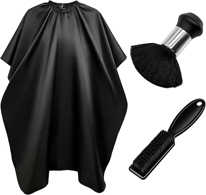 Haircutting Cape, Hair Salon Cape, Hair Stylist Cape, Waterproof Cutting Cape with Neck Duster & Barber Brush, Haircut Capes for Adults Men Women Kids, Adjustable 63 x 47 in, Black
