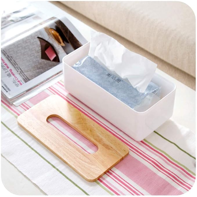 Wooden Rectangular Tissue Box Holder for Storage on Bathroom Vanity, Countertop, Bedroom Dresser (Medium, 10.2x5.1x3.3 inch)