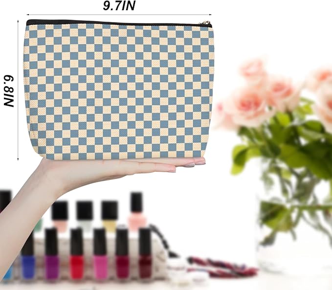 6 Pcs Checkered Makeup Bags Make up Bag Cosmetic Bags for Women Girls Sister Bridesmaid Auntie Friendship Christmas Birthday Travel Toiletry Bag Aesthetic Zipper Organizer Accessories, Cute Blue Plaid