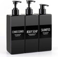 Deroanbot 3 Black Plastic Bottles and Pump - Shower Soap and Shampoo Dispenser - 16.9 oz Reusable Bathroom Bottle