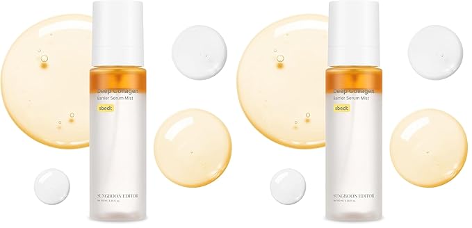 SUNGBOON EDITOR Deep Collagen Barrier Serum Mist | Hydrating Face Mist for Dry Skin | Collagen + Peptides + Vitamin C | Korean Skincare Mist, 3.38 fl oz | Gifts for Women (Pack of 2)