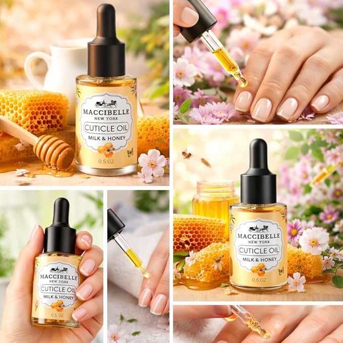 Maccibelle Cuticle Oil 0.5 oz - Heals Dry Cracked Cuticles (Milk and Honey, 0.5 Fl Oz)