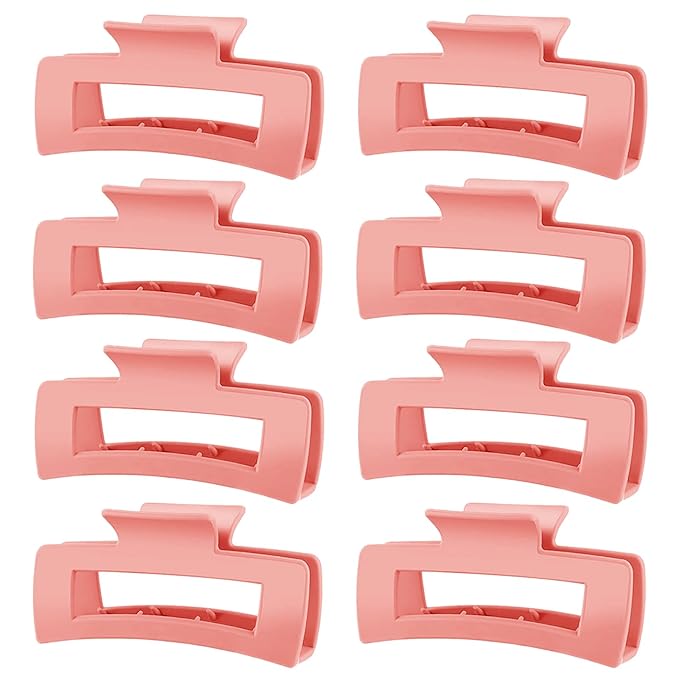 TOCESS Hair Claw Clips for Women - 8PK Large Neutral Matte Square Jumbo Hair Clips for Thick, Thin, Long, Short, Curly Hair Girls, Big Jaw Clip Set for Daily Use (Deep Pink)