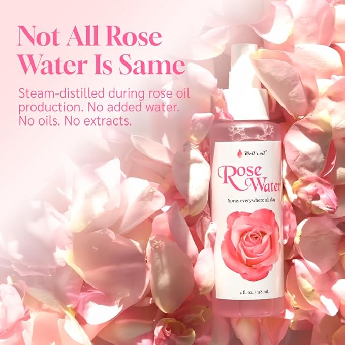 Well's Oil Rosewater Face & Hair Mist Spray (8 fl oz / 236 mL) | Floral Rosewater Hydrosol | Alcohol-Free