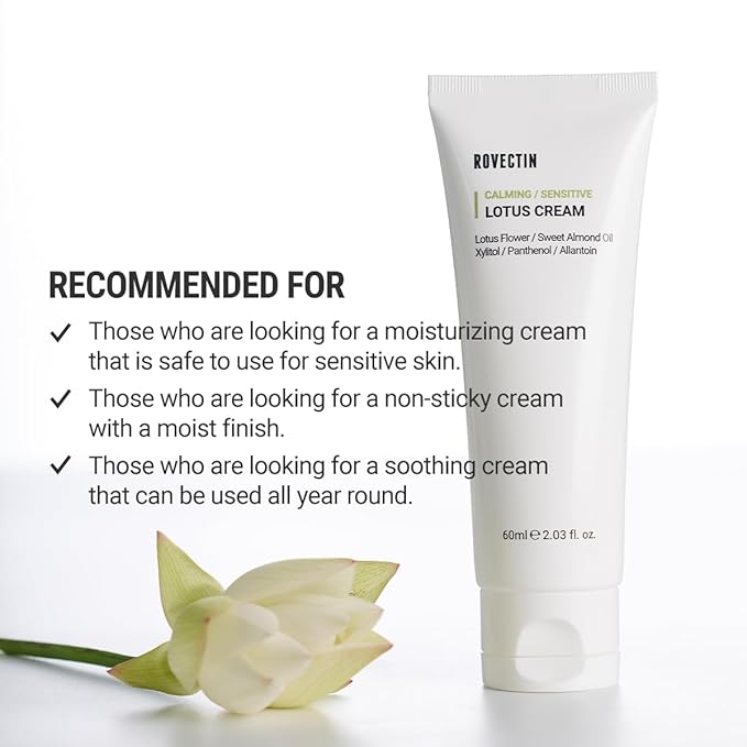 ROVECTIN Calming Lotus Water Cream (2.1 fl.oz, 60ml) Moisturizer + Aqua Cleansing Gel (5.9 fl. oz, 175ml) pH| Bundle [2 Pack]