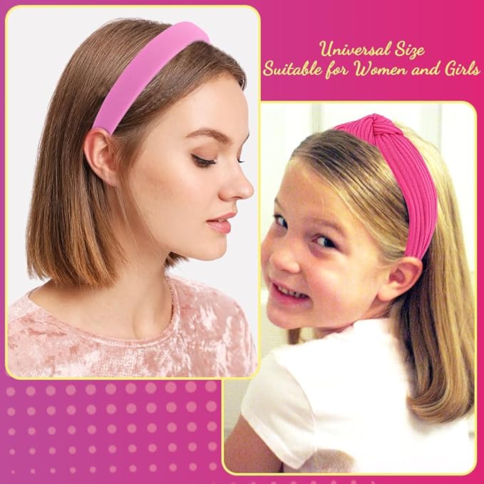 AHONEY 7 Pack Hot Pink Headbands for Girls Women Headbands Trendy Non Slip Hairbands Cute Hair Accessories Multi-style Headband Pack Diademas Para Mujer