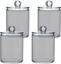Grey Qtip Holder Organizer Dispenser Cotton Swabs Cans Plastic Jars with Lid Set 4 Pack Bathroom Storage Canister for Cotton Ball Floss Cotton Pads