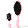 2 Pcs Pink Boar Bristle Hair Brush Set Full-size and Travel Size Soft Boars Hairbrushes Natural Bristle Detangling Brush for Women Men Thick Curly Hair Detangling Soften Silky Shine
