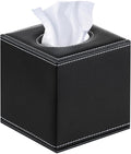 Leather Tissue Box Cover Square,Upgrade 99% Compatible Large Size,Modern Tissue Box Holder for Napkin Facial Paper,Dryer Sheet Dispenser Organizer for Bathroom Vanity Countertop,Night Stand Black