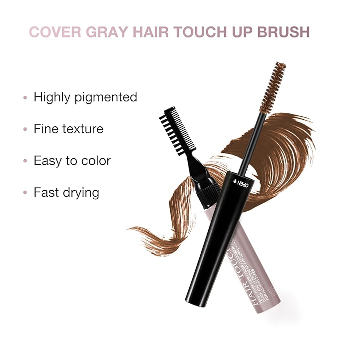 Hair Mascara for Gray Hair, 3 In 1 Hair Color Concealer Stick with Precision Applicator, Temporary Hairline Filler, Multi-Purpose Mascara for Eyebrow and Beard（Light Brown）
