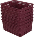Sandmovie Plastic Weave Storage Baskets for Kitchen Bathroom, Wine Red, 6 Packs, F