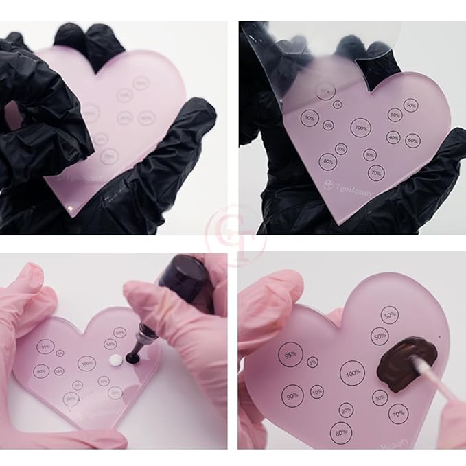 TgoBeauty Acrylic Mix Heart Palette Permanent Makeup Ink Color Ratio Tool Heart Pink Cosmetic Makeup Palette for Eyebrow Lip Nail Art Makeup (Pink)