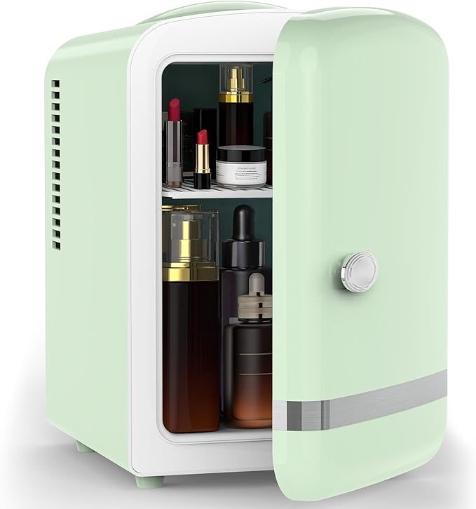 Mini Fridge for Bedroom, 4L/6 Cans Small Cosmetic Fridge for Skincare, Makeup, Medicine & Beverage, Portable Desk Fridge Cooler and Warmer for Kids, Car, Office, Dorm, Green