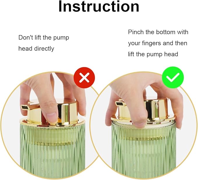 14 Oz Foaming Soap Dispenser, Green Glass Soap Dispenser, Refillable Foam Pump Bottle Lotion Container with Gold Pump, Decorative Slim Ribbed Bottle for Bathroom and Kitchen Decor