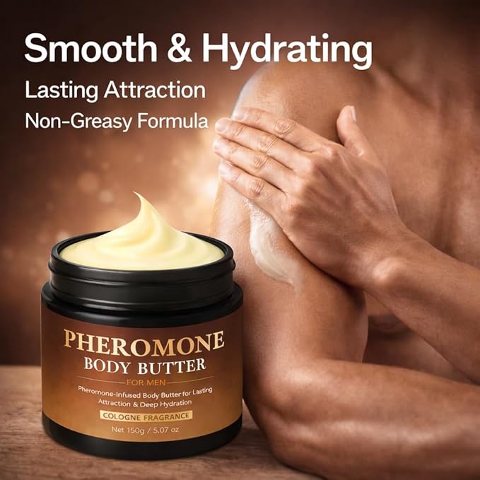 Pheromone Body Butter for Men, Cologned Skin Body Cream with Shea Butter, Cocoa Butter & Coconut Oil, Non-Greasy, Long-Lasting Scent, Alcohol-Free, Vegan, 5 oz (1 pack)