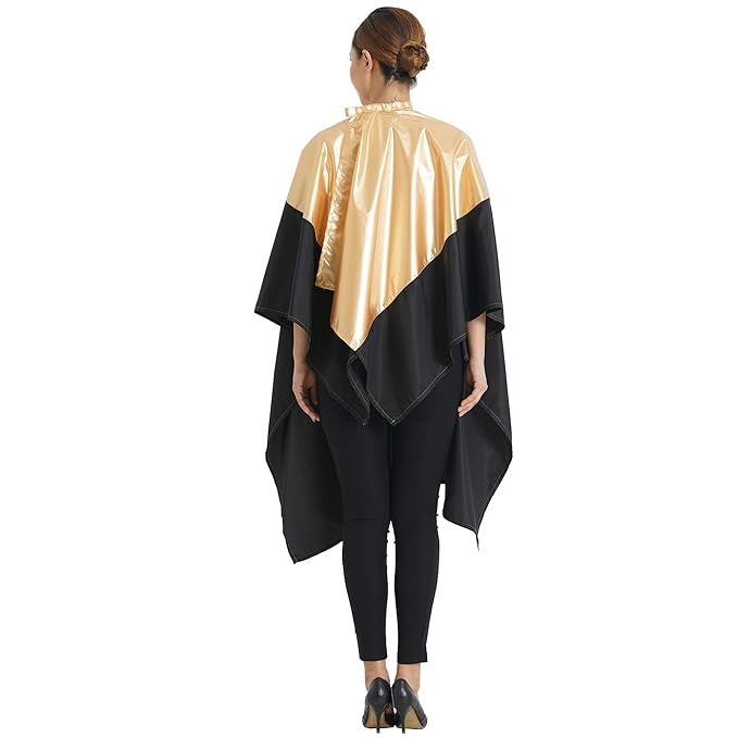 Professional Salon Cape Polyester Haircut Apron Shampoo & Chemical Resistant Haircut Cape,54”x62”,Gold & Black,C007013C-G