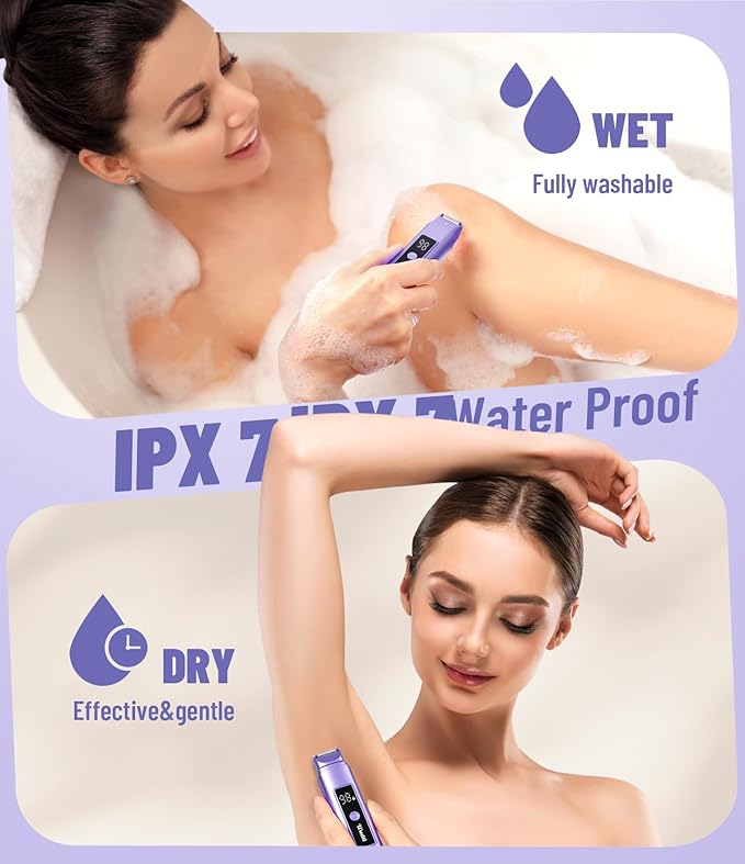 Bikini Trimmer for Women: Electric Razor & Shaver with Dual Heads for Body Pubic Hair, IPX7 Waterproof with LED Display - Rechargeable Lady Trimmer for Bikini - Lake Blue