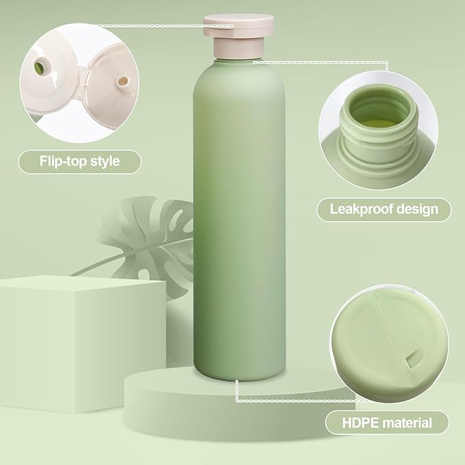 4Pcs 8.8oz Flip Top Squeeze Bottles,Reusable and Refillable Leak Proof Travel Bottles,For Lotions,Facial Creams,Shampoos,Hair Conditioner (Green+Blue)