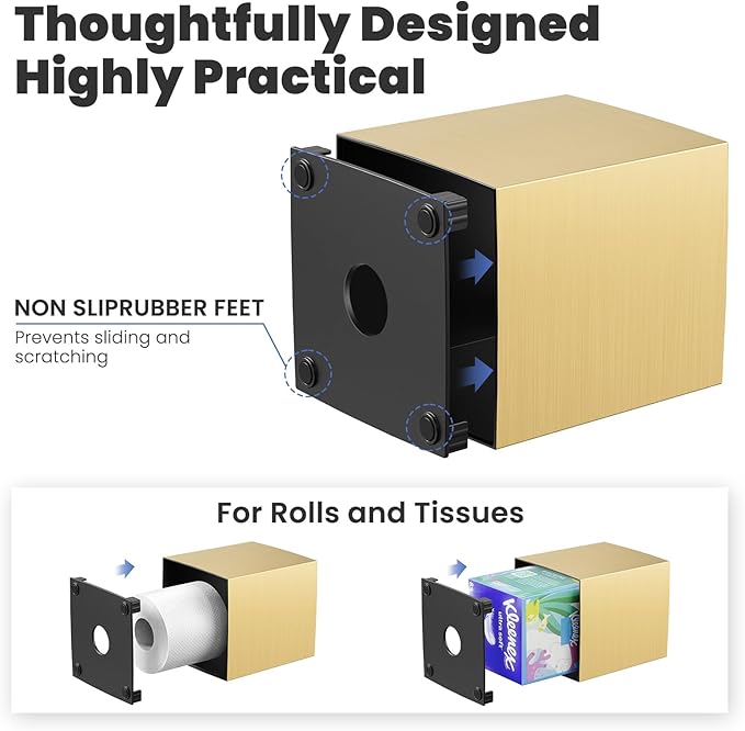 Tissue Box Cover, Square Modern Facial Acrylic Tissue Holder Napkin Dispenser Accessories for Bathroom Vanity Countertop,Bedroom Dresser,Night Stand,Desk,Office(Gold)