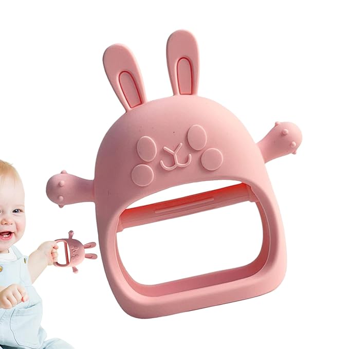 Children Teething Toy, Soft Flexible Texture, 12x12x4.5cm, Gum Massager, Care Accessories, Adorable Bunny Design, Ideal for 6-12 Months Boy Girl