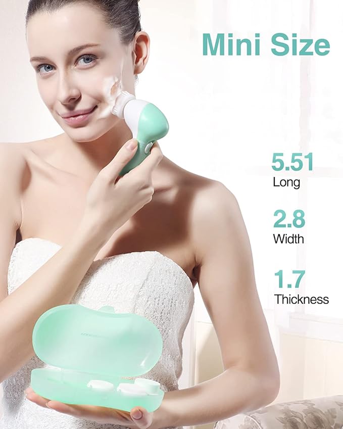 Facial Cleansing Brush for Women, 3-in-1 Face Cleanser and Exfoliator Brush with 3 Brush Heads, 2 Speeds, Battery Operated Waterproof Spin Brush, Portable Travel Case, Perfect Valentine's Day (Green)