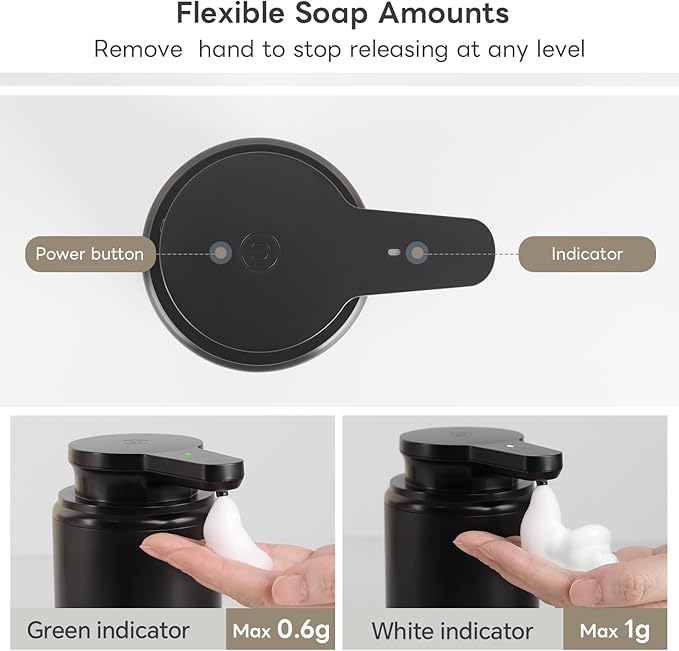 Automatic Foaming Soap Dispenser, Rechargeable Touchless Foam Hand Soap Dispenser for Bathroom, Soap Pump for Kitchen, Water-Resistant, Xmas Gift 10oz, Black