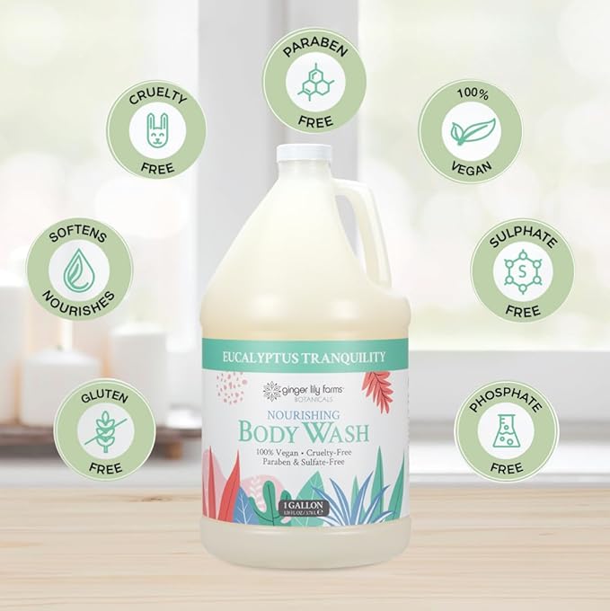 Ginger Lily Farms Botanicals Nourishing Body Wash, Eucalyptus Tranquility, 100% Vegan & Cruelty-Free, 1 Gallon (128 fl oz) Refill