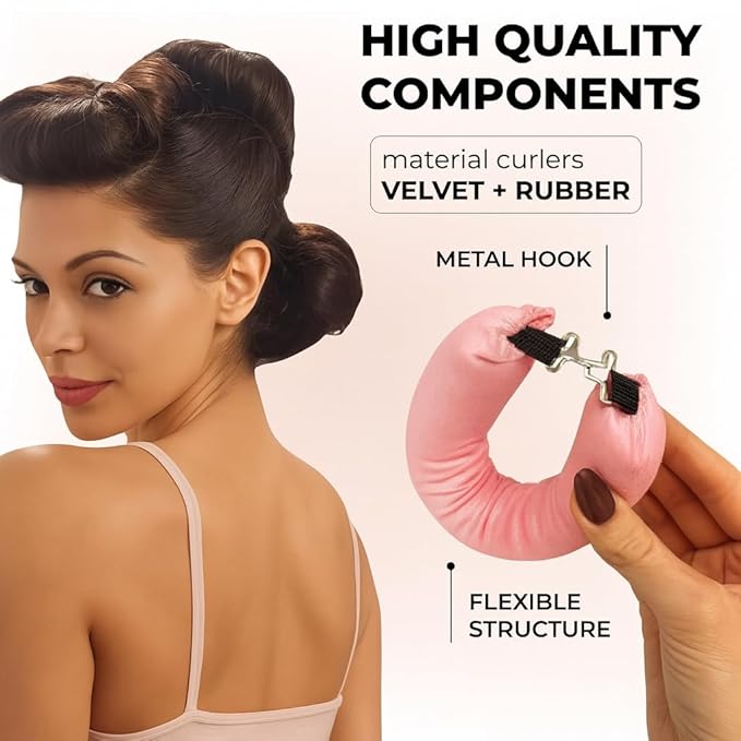 Luxury Velvet Sleep-In Curling Rods Set – 4 Heat-Free Overnight Hair Curlers for Effortless Waves & Volume – Suitable for All Hair Types (Pink)