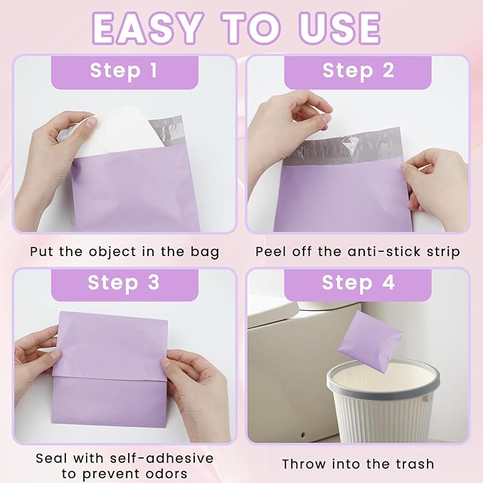 100 Pcs Light Purple Sanitary Napkin Disposal Bags, Feminine Self-Sealing Hygiene Disposal Bags for Tampons, Pads and Liners, Personal Care Sanitary Bag for Women Privacy Handling