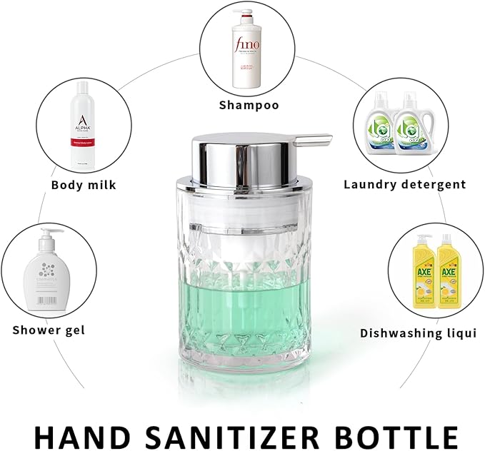 Bathroom Glass Soap Dispenser with Durable Rust-Proof Plastic Foam Pump Hand Lotion Dispenser Antislip Shampoo Kitchen 10oz