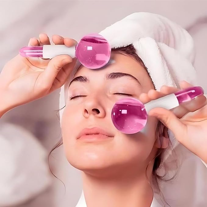 Facial Ice Globe | Smart Cool Face Roller Ball | Cooling Massage Tools for Refreshing Skincare Routine | Set of 2