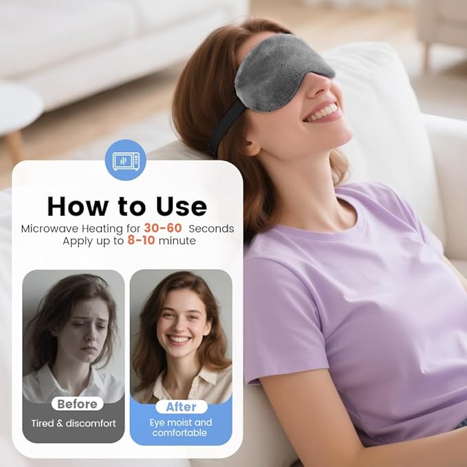 Microwave Heated Eye Mask, Steam Warm Compress for Dry Eyes, Work with Relieve, Blepharitis & Stye Treatment (Gray) - 2 Pack